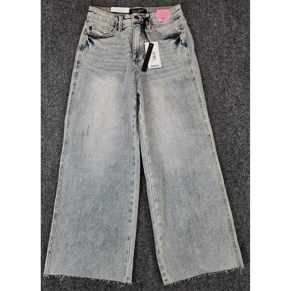 NEW Judy Blue‎ Wide Crop Jeans Womens 3/26  Blue Tummy Control Distressed